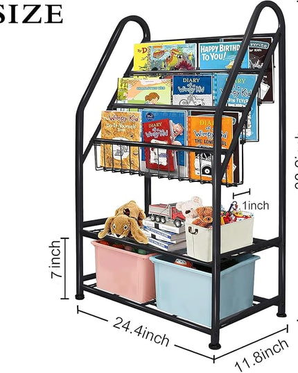 aboxoo Metal Kids Bookshelf Black Toy Chests & Organizers Large Freestanding for Children Toy Chests & OrganizersRoom 25 in Toy Organizer Large Stable Bookcase Bookstore Library Bed Living Room - LeafyLoom