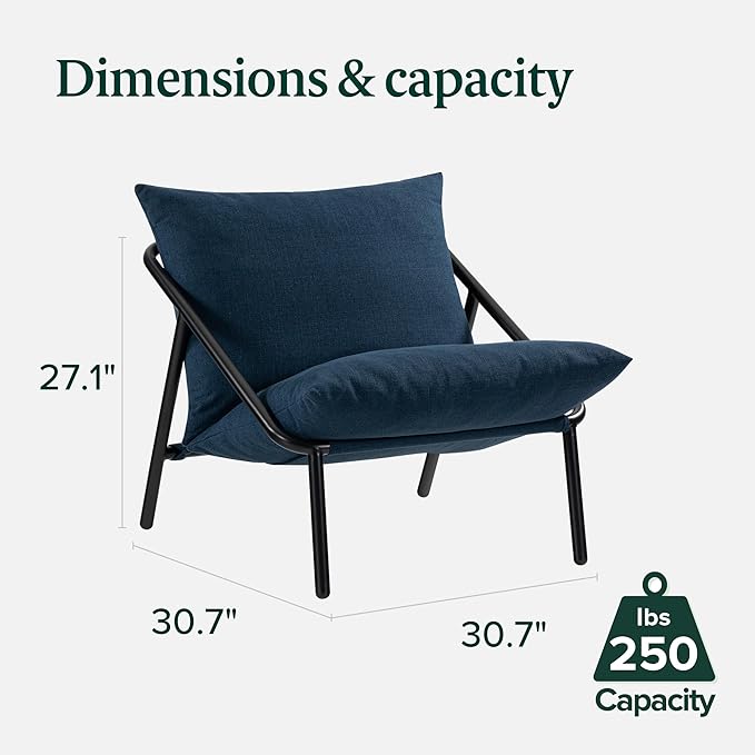 ZINUS Ada Sling Accent Chair, Metal Framed Armchair with Shredded Foam Cushioning, Navy - LeafyLoom