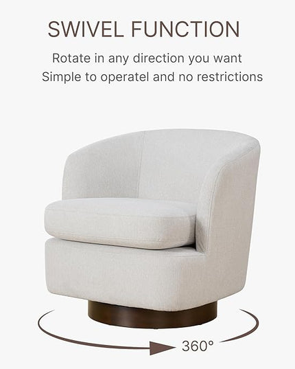 Swivel Accent Chair Modern Barrel Armchair with Wood Base for Bedroom Reading Waiting Living Room, Cream - LeafyLoom
