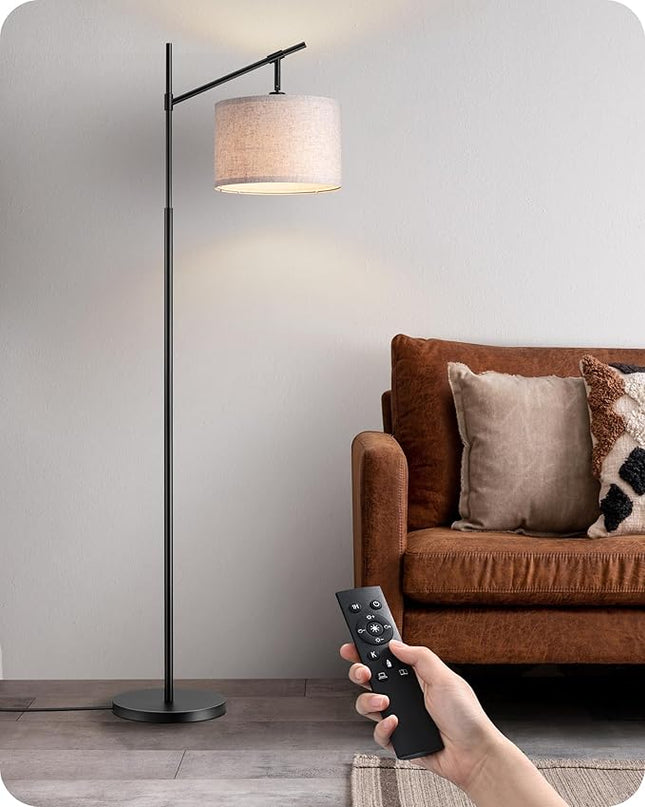 EDISHINE Modern Dimmable Floor Lamp, 63.8" Standing Lamp with Remote Control, E26 Socket, Acr Floor Lamp with Beige Shade for Bedroom, Living Room, Office, LED Bulb Included (Black) - LeafyLoom