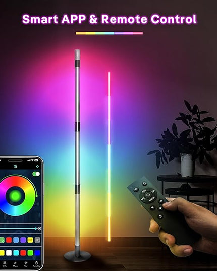 RGB+IC Floor Lamp, 2 Pack Smart LED Corner Lamp with Music Sync and 16 Million DIY Colors, App & Remote Control, 360° Rotating Standing Floor Lamp with Spotlight for Bedroom Living Room - LeafyLoom