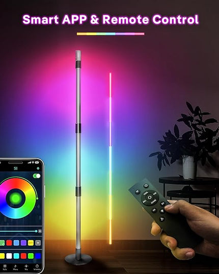 RGB+IC Floor Lamp, Smart LED Corner Lamp with Music Sync and 16 Million DIY Colors, App & Remote Control, 360° Rotating Standing Floor Lamp with Spotlight for Bedroom Living Room - LeafyLoom