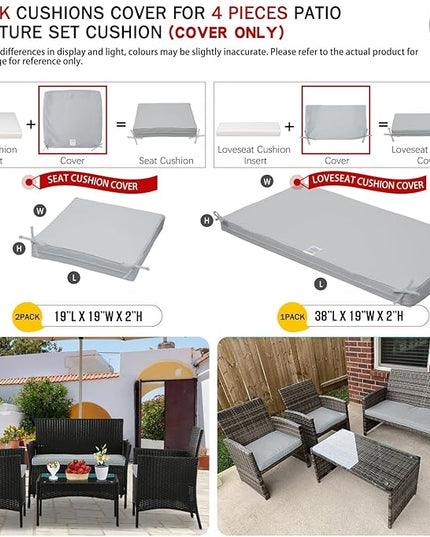 ClawsCover 3Pack Outdoor Seat Cushions Replacement Covers Fit for 4 Pieces Wicker Rattan Furniture Patio Conversation Set Loveseat Chair,38x19x2,19x19x2,Gray-Large (Include Cover Only) - LeafyLoom