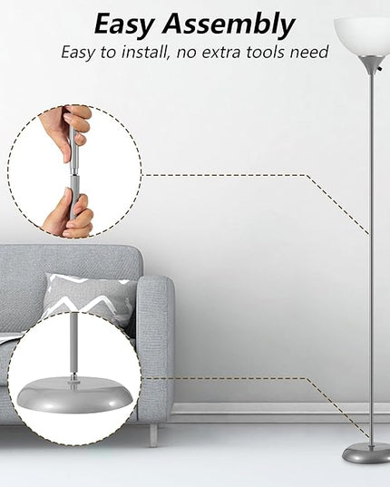 Floor Lamps for Living Room, Dimmable LED Modern Simple Standing Lamp, Tall Lamps for Bedroom Office Dining Room Kitchen, Minimalist Black Pole Lamp with Rotary Switch, 9W LED Bulb Included, Grey - LeafyLoom
