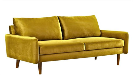 US Pride Furniture Kent Modern Velvet Sofa, Comfortable 3 Seater Couch for Living Rooms and Small Spaces, Ideal Studio Apartment Furniture with Sleek Design, Greenish Yellow - LeafyLoom