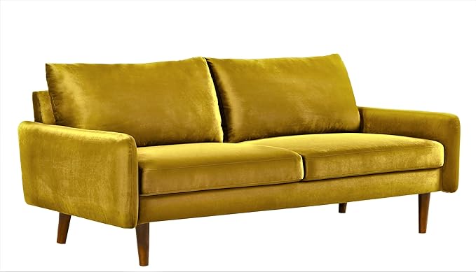 US Pride Furniture Kent Modern Velvet Sofa, Comfortable 3 Seater Couch for Living Rooms and Small Spaces, Ideal Studio Apartment Furniture with Sleek Design, Greenish Yellow - LeafyLoom