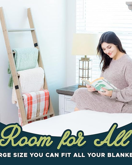 Blanket Ladder for Living Room and Bedroom, 6-Tier Wall Leaning Laminate Snag Free Construction (Smokey Oak) Rustic Decorative Farmhouse Blanket Storage, Quilt Rack, Ladder Shelf, Easy Assembly - LeafyLoom