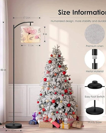 Modern Arc Floor Lamp with Dimmer Mid Century Watercolor Transparent floral set isolated white collection roses Metal Standing Lamp with Linen Shade Footswitch for Living Room Bedroom Office - LeafyLoom