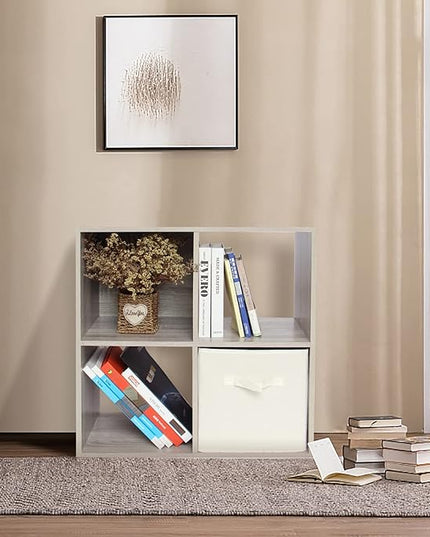 PACHIRA E-Commerce Wooden Storage Cubes Bookcase, Unit Shelf, Closet Cabinet, Organizer Rack in Living Room, Bedroom, Study, 4 Cube, OAK GREY - LeafyLoom