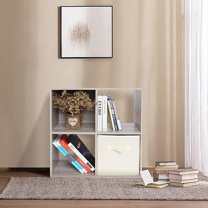 PACHIRA E-Commerce Wooden Storage Cubes Bookcase, Unit Shelf, Closet Cabinet, Organizer Rack in Living Room, Bedroom, Study, 4 Cube, OAK GREY - LeafyLoom