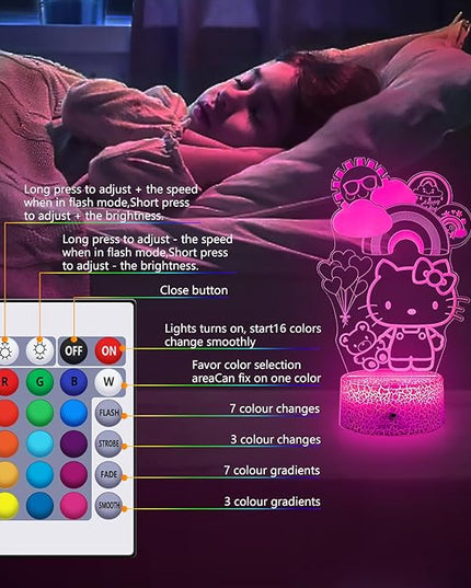 Kitty Night Light for Kids, Kitty Lamp Girl Cute Led Cat Night Light 16 Colors Dimmable Kitty Decor Lamp with Remote & Luminous Base, Bedroom Decoratio Gifts for Christmas Birthday Girls - LeafyLoom