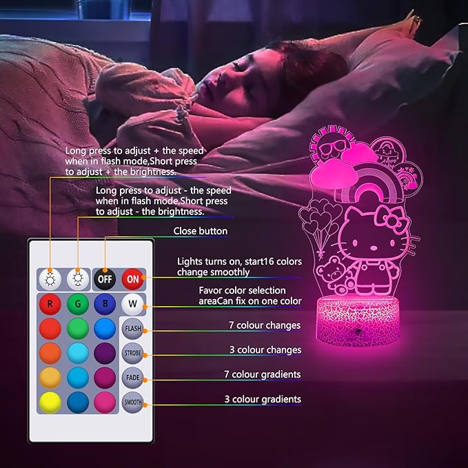 Kitty Night Light for Kids, Kitty Lamp Girl Cute Led Cat Night Light 16 Colors Dimmable Kitty Decor Lamp with Remote & Luminous Base, Bedroom Decoratio Gifts for Christmas Birthday Girls - LeafyLoom