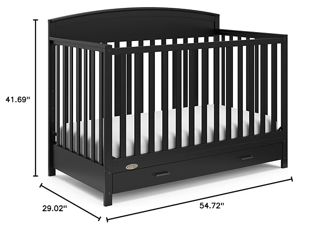 Graco Benton 5-in-1 Convertible Crib with Drawer (Black) - Converts from Baby Crib to Toddler Bed, Daybed and Full-Size Bed, Fits Standard Full-Size Crib Mattress, Adjustable Mattress Support Base - LeafyLoom