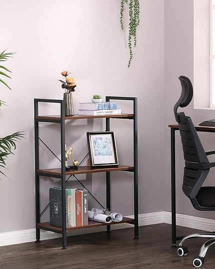 BEWISHOME 3 Tier Bookshelf, Rustic Small Book Shelf for Small Spaces, Brown Wooden Shelves for Bedroom Living Room and Home Office, 13.58" D x 24.21" W x 37" H, JCJ32Z - LeafyLoom