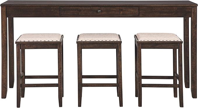 Signature Design by Ashley Rokane Urban Farmhouse 25" Counter Height Dining Room Table Set with 3 Bar Stools, Brown - LeafyLoom