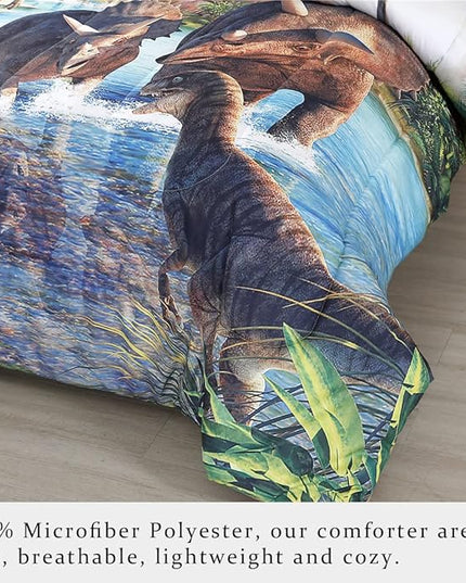 WINLIFE Dinosaur Comforter Set Twin Kids Bedding Set T-Rex Jurassic Jungle Dino Comforter Sets for Boys Teens, Lightweight Easy Care Bedding (2 Pieces, Twin) - LeafyLoom