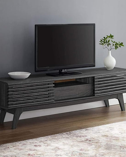 Modway Render Mid-Century Modern Low Profile 59 Inch TV Stand in Charcoal - LeafyLoom