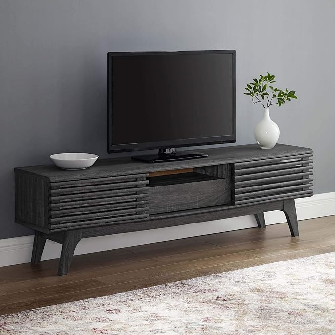 Modway Render Mid-Century Modern Low Profile 59 Inch TV Stand in Charcoal - LeafyLoom