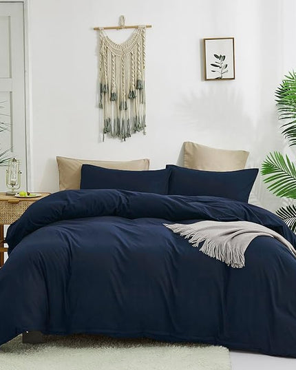 Solid Navy Comforter Set King Navy Blue Bedding Set Soft Pure Navy Blue Bedding Quilt Set Men Navy Blue Blanket Women Breathable Durable Bed Comforter Set Dark Navy Blue Bedding Set King - LeafyLoom