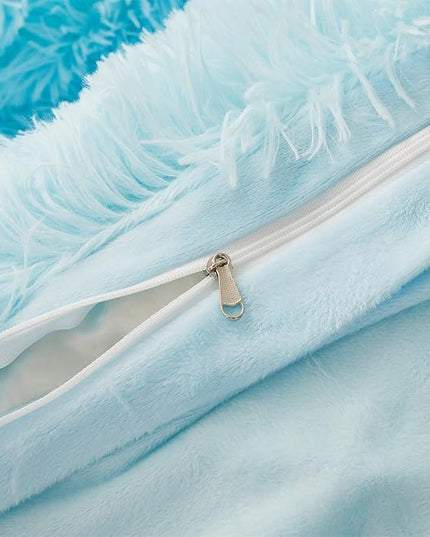 Fluffy Blue Comforter Cover Set Queen - Ultra Soft Plush Blue Bedding Sets 3 Pieces (1 Faux Fur Duvet Cover + 2 Faux Fur Pillow case) Blue Bed Set Queen (Blue, Queen) - LeafyLoom