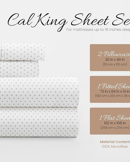 Linen Market 4 Piece California King Bedding Sheet Set (Gray Stippled) - Sleep Better Than Ever with These Ultra-Soft & Cooling Bed Sheets for Your Cal King Size Bed - Deep Pocket Fits 16" Mattress - LeafyLoom
