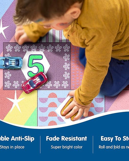 Booooom Jackson Hop and Count Hopscotch Kid Rug,40''x70'' kids Carpet Rugs for3, 4, 5, 6, and 7 Year Olds,Rainbow Rug for Girls Bedroom and kids playroom, Floor Mat Suitable for indoor and outdoor - LeafyLoom