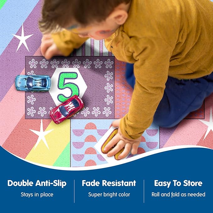 Booooom Jackson Hop and Count Hopscotch Kid Rug,40''x70'' kids Carpet Rugs for3, 4, 5, 6, and 7 Year Olds,Rainbow Rug for Girls Bedroom and kids playroom, Floor Mat Suitable for indoor and outdoor - LeafyLoom