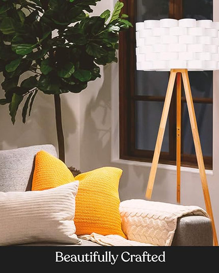 Brightech Bijou LED Floor Lamp, Standing Lamp for Bedroom Reading, Tripod Lamp for Living Rooms & Offices, Great Living Room Décor, Bohemian & Vintage Tall Lamp With Soft Light Bulbs - Natural Wood - LeafyLoom
