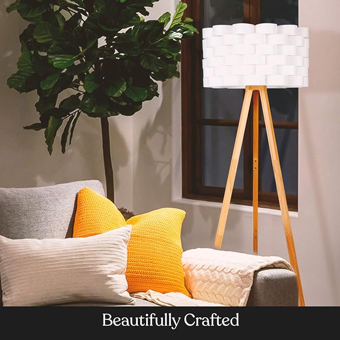 Brightech Bijou LED Floor Lamp, Standing Lamp for Bedroom Reading, Tripod Lamp for Living Rooms & Offices, Great Living Room Décor, Bohemian & Vintage Tall Lamp With Soft Light Bulbs - Natural Wood - LeafyLoom