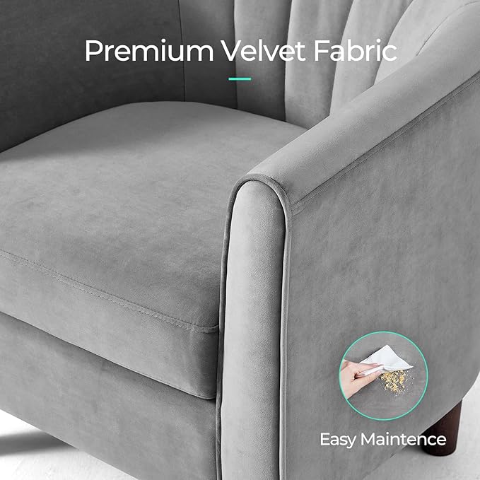 Velvet Accent Chair, Barrel Chair with Ottoman, Modern Comfy Reading Chair Armchair for Living Room Study Room Office, Gray - LeafyLoom