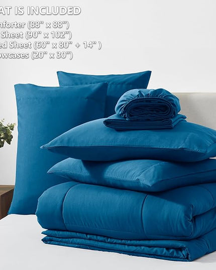 CozyLux Queen Size Comforter Set - 7 Pieces Bed in a Bag Set Teal, Bedding Sets Queen with All Season Quilted Comforter, Flat Sheet, Fitted Sheet, Pillowcases, Teal, Queen - LeafyLoom
