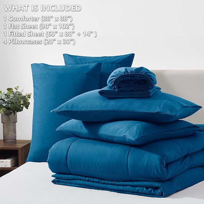 CozyLux Queen Size Comforter Set - 7 Pieces Bed in a Bag Set Teal, Bedding Sets Queen with All Season Quilted Comforter, Flat Sheet, Fitted Sheet, Pillowcases, Teal, Queen - LeafyLoom