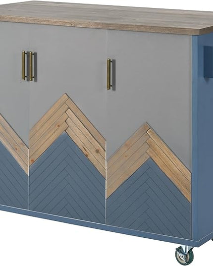 47Inch Vintage Kitchen Island Table on Wheels with Internal Storage Cabinet, Towel Rack, Rolling Kitchen-Cart w/Drop Leaf for Dining Room Living Room, House Bar - LeafyLoom