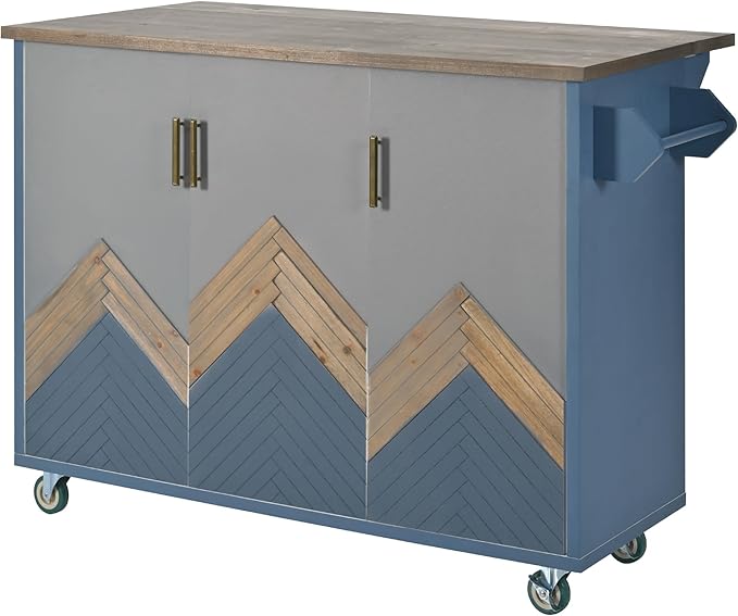 47Inch Vintage Kitchen Island Table on Wheels with Internal Storage Cabinet, Towel Rack, Rolling Kitchen-Cart w/Drop Leaf for Dining Room Living Room, House Bar - LeafyLoom