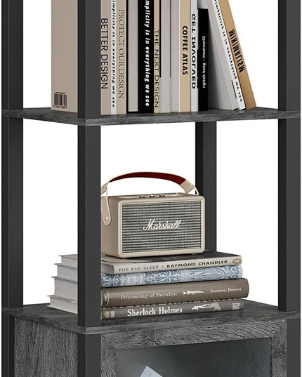 TUTOTAK 4 Tier Bookcase and Bookshelf, Narrow Book shelf with Door for Small Space, for Living Room, Office, Study, Entryway, Charcoal Grey BS03BY004 - LeafyLoom
