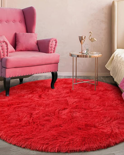 Round Area Rugs for Bedroom (4x4 Feet, Red) - LeafyLoom