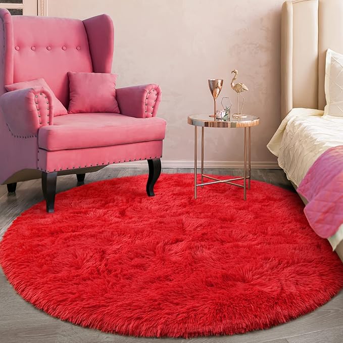 Round Area Rugs for Bedroom (4x4 Feet, Red) - LeafyLoom