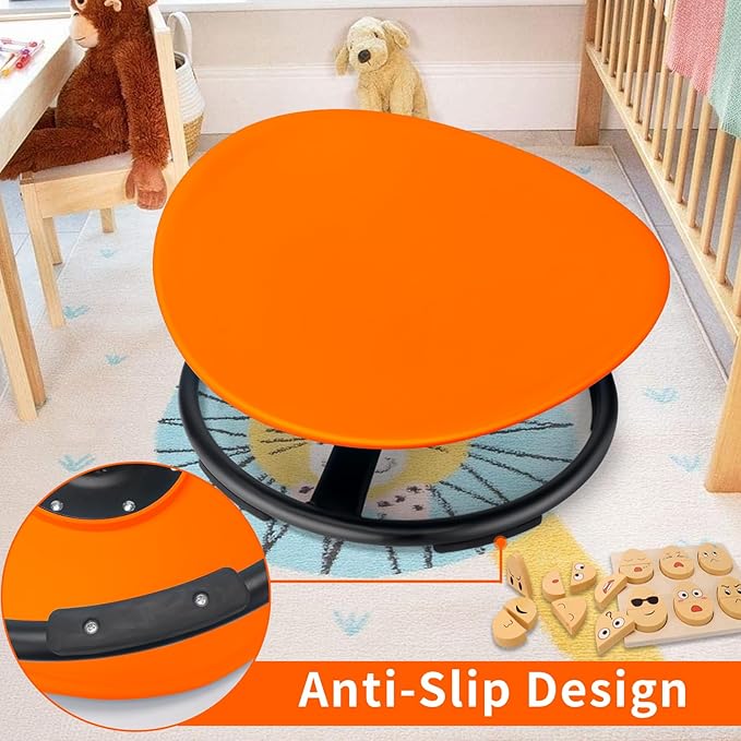 Kids Sensory Swivel Chair, Autism Sensory Chair, Spinning Chair for Autistic Kids, Small Space, Spin Seat, Metal Base, Non-Slip Design, Orange - LeafyLoom
