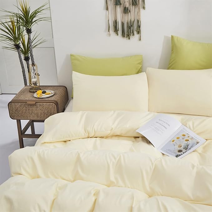 Light Yellow Comforter Set Queen Off White Bedding Set Beige Comforter Set Queen Men Breathable Ivory Bedding Set Women Soft Off White Queen Ivory Bedding Comforter Set Queen - LeafyLoom