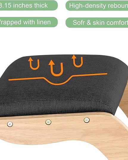 Predawn Ergonomic Kneeling Chair,Rocking Knee Chair Upright Posture Chair for Home Office Meditation Wooden & Linen Cushion-Office Chair for Back Neck Pain Relief & Improving Posture(White Oak-Black) - LeafyLoom