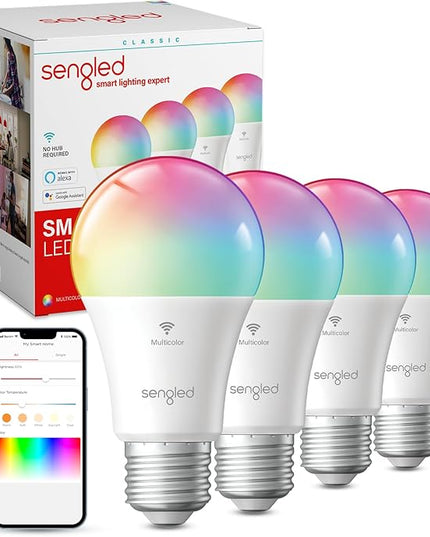 Sengled WiFi Color Changing Light Bulb, Alexa Smart Light Bulbs that Work with Alexa & Google Assistant, A19 RGB No Hub Required, 75 W Equivalent 800LM CRI>90, Set of 4 Sengled