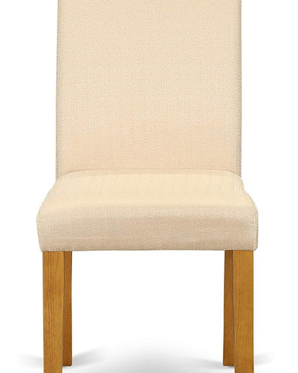East West Furniture ANBA5-OAK-02 5 Piece Set for 4 Includes a Round Kitchen Table with Pedestal and 4 Light Beige Linen Fabric Parson Dining Chairs, 36x36 Inch - LeafyLoom