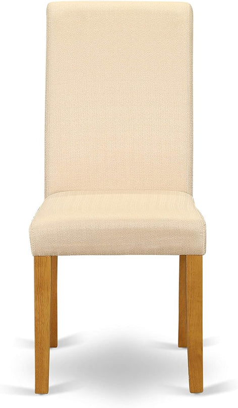East West Furniture ANBA5-OAK-02 5 Piece Set for 4 Includes a Round Kitchen Table with Pedestal and 4 Light Beige Linen Fabric Parson Dining Chairs, 36x36 Inch - LeafyLoom