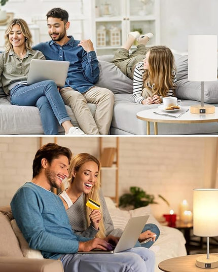 AKASUKI Table Lamp for Bedroom, 3 Way Dimmable Touch Lamp with Dual Charging Station, Small Bedside Lamps for Night Stands, Living Room, Office(LED Bulb Included) - LeafyLoom