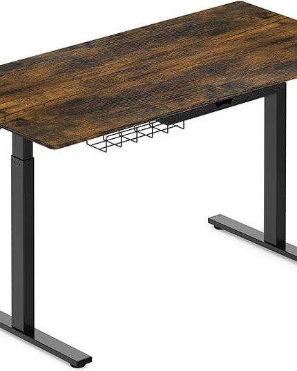 SHW 55-Inch Large Electric Height Adjustable Standing Desk, 55 x 28 Inches, Rustic Brown - LeafyLoom