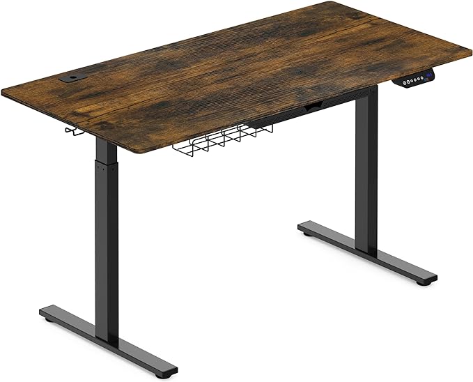 SHW 55-Inch Large Electric Height Adjustable Standing Desk, 55 x 28 Inches, Rustic Brown - LeafyLoom
