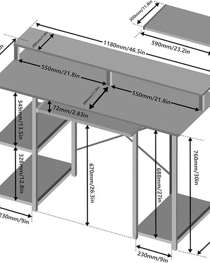 TOPSKY Compact Computer Desk with Storage Shelves/Keyboard Tray/Monitor Stand Study Table for Home Office (White marble texture., 46.5 * 19 inch) - LeafyLoom