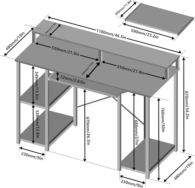 TOPSKY Compact Computer Desk with Storage Shelves/Keyboard Tray/Monitor Stand Study Table for Home Office (White marble texture., 46.5 * 19 inch) - LeafyLoom
