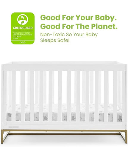 Delta Children Jade 4-in-1 Convertible Crib - Greenguard Gold Certified, Bianca White/Bronze - LeafyLoom