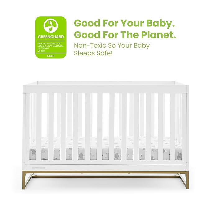 Delta Children Jade 4-in-1 Convertible Crib - Greenguard Gold Certified, Bianca White/Bronze - LeafyLoom